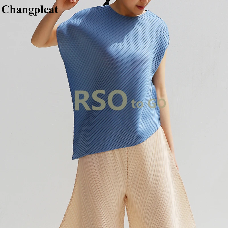 Changpleat летние новые женские свободные футболки Tide Miyak плиссированная Оригинальная дизайнерская футболка с длинными рукавами Однотонная футболка с круглым вырезом и коротким рукавом