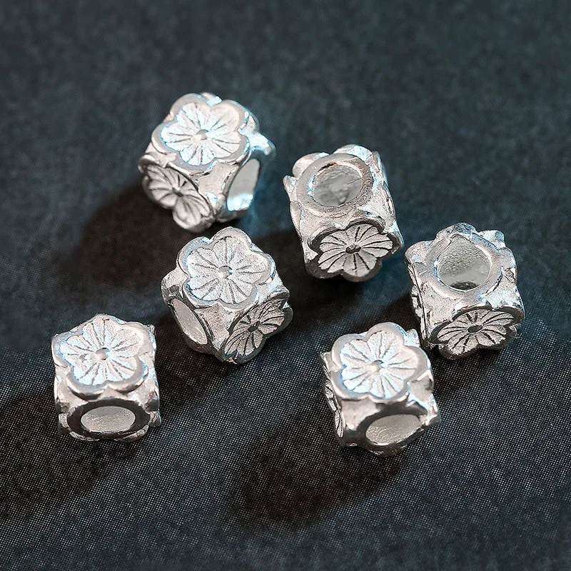 

2pcs 925 Sterling Silver Craft Square Flower Spacer Beads 6x6mm Big Hole Decoration Jewelry Silver 925 Metal Beads DIY Jewelry