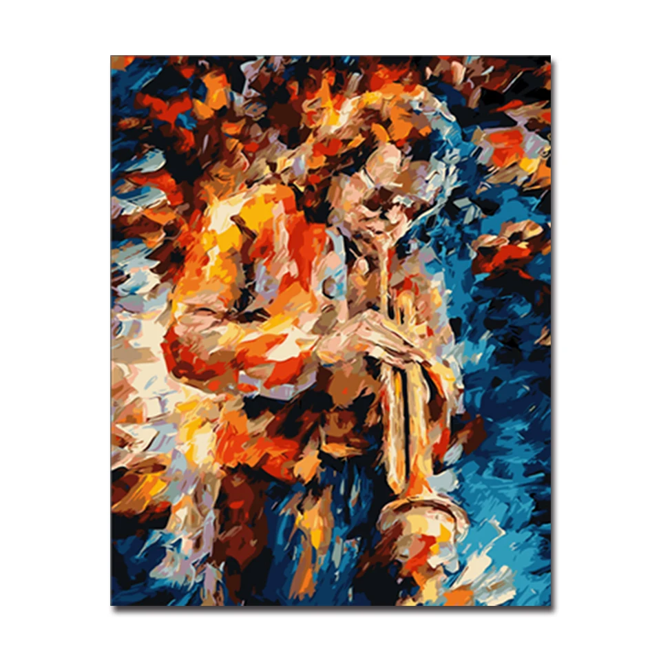 

Hand Oil Paint By Numbers DIY Kits Drawing Man Blew His Trumpet Coloring On Canvas Wall Modular Paints Artwork Painting Pictures