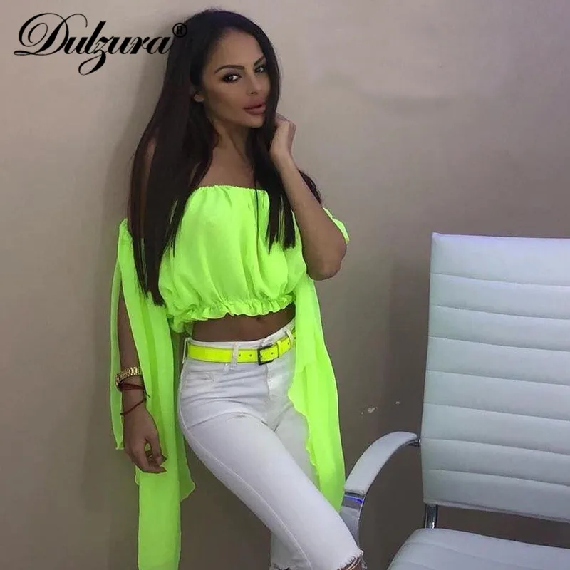 Dulzura summer autumn women shirt Chiffon crop top off shoulder festival elegant Ruffle backless sexy clothes tops ladies