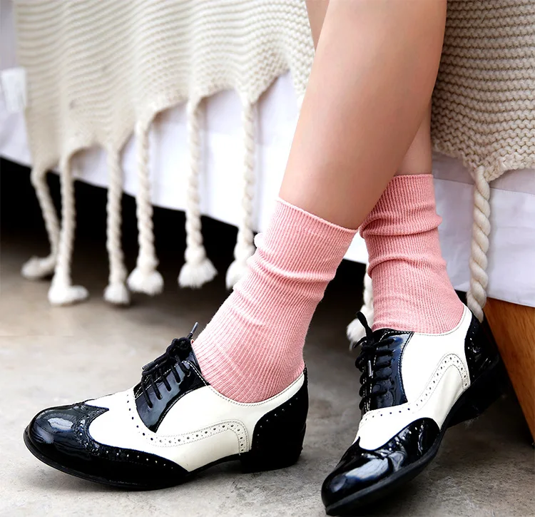 Модные однотонные полосатые толстые хлопковые длинные носки для отдыха; женские теплые гольфы с закрытым носком; чулочно-носочные изделия