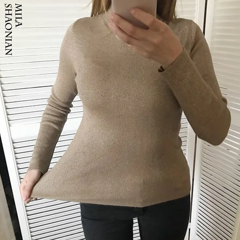 

Causal Turtleneck Lurex Sweaters Women Slim Solid 4 Colors Long Sleeves Elasticity High Quality Sweaters Tops women Autumn 2018