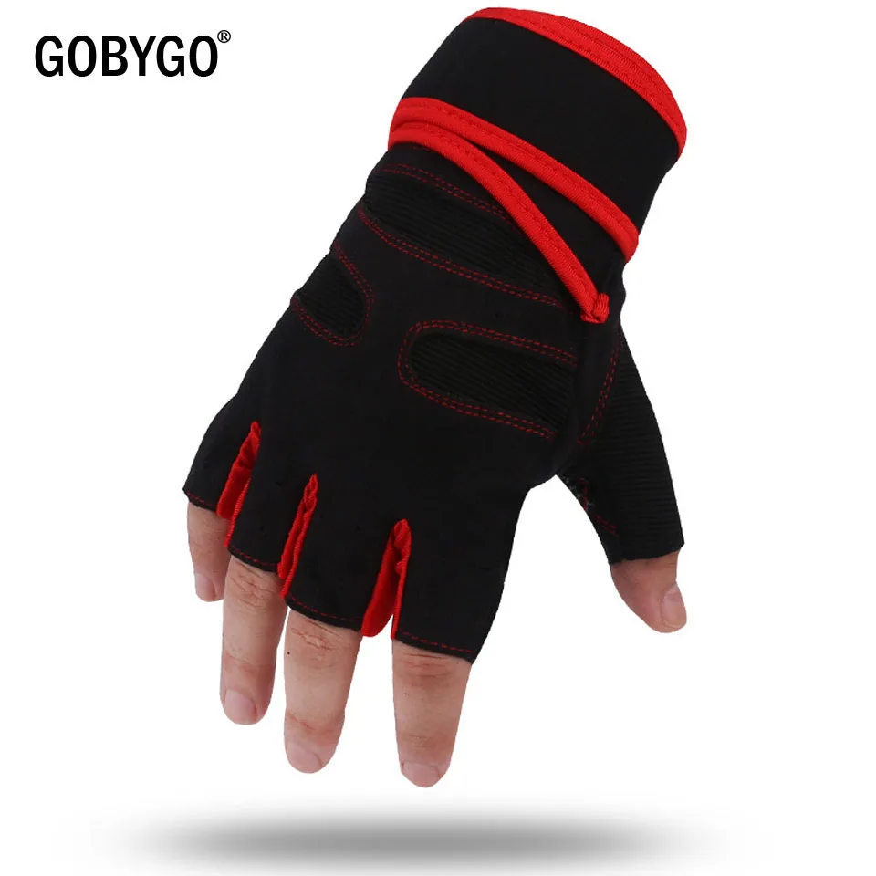 GOBYGO 1 пара фитнес перчатки для занятий тяжелой атлетикой перчатки для спортзала ручка спортивные перчатки противоскользящие упражнения Велоспорт запястье - Цвет: Red