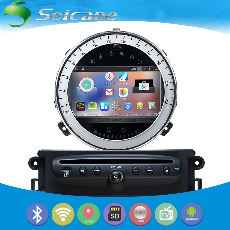  Seicane Android 4.4.4 GPS Navigation for 2006-2013 BMW Mini Cooper Car Radio DVD with 1024*600 Bluetooth steering-wheel control 