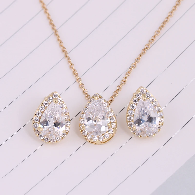 Nigerian Water Drop Cubic Zirconia Wedding Jewelry Sets inlay Luxury Crystal Bridal Jewelry Set Gifts For Bridesmaids AS099 8