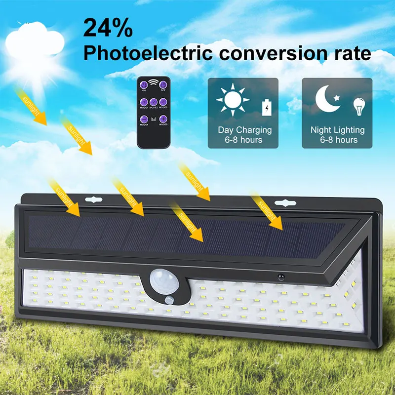 

Solar Power Wall Light Home Security Garden Outdoor Street Lamp Motion Sensor 92 LED Eco-Friendly Black 5W Walkway Lights
