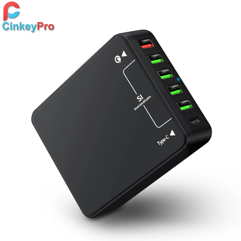CinkeyPro Быстрая зарядка 3 0 6 портов USB зарядное устройство для Samsung iPhone iPad с Type C