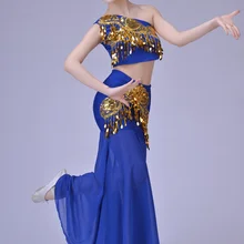 3 шт. Для женщин Танцы платье Китайская народная Танцы костюм женский павлина танцевальные костюмы Национальный этап рыбий хвост танцор носить 16