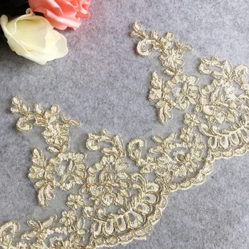 

2-3 yards/lot Gold Lace Trime Fabric Flower Applique Sewing Craft for Wedding dress Princess dress accessories RS308