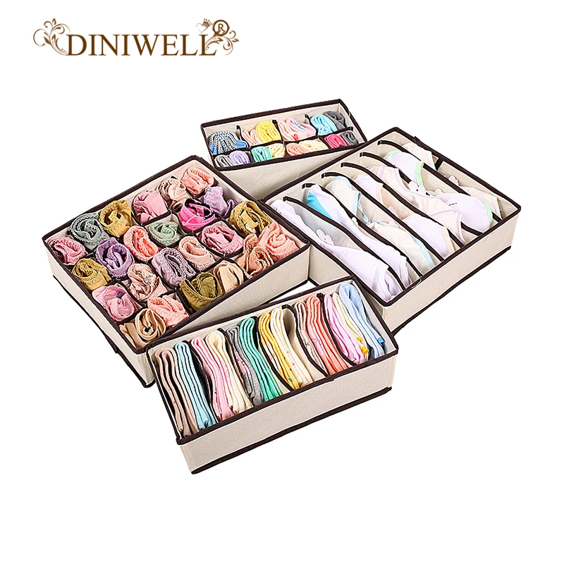 DINIWELL تخزين المنزل صناديق للعلاقات الجوارب السراويل الملابس الداخلية الصدرية مقسم درج بغطاء حجرة منظم روبا الداخلية Organizador