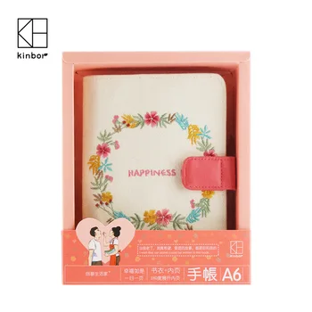 

Kinbor A6 Romantic Couple Notebook Set Happiness Diary Cloth Embroidery Note Book Cover Cute Stationery Valentine's Gift