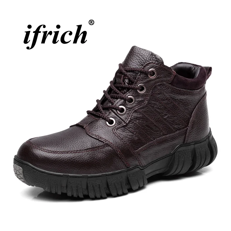 

2018 Brand Designer Winter Men Shoes Brown Black Casual Boots Rubber Sole Snow Boots For Male Warm Fur Mens Fashion Footwear