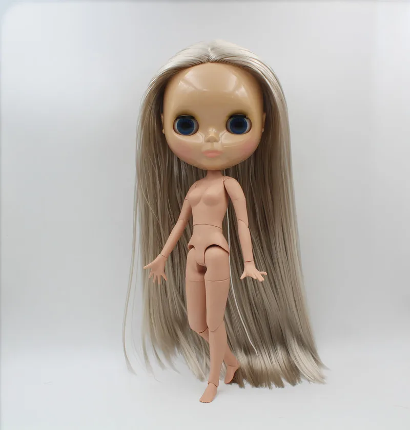 Blygirl, Blyth doll, серебряные прямые волосы, Обнаженная кукла, 1/6 тело, загорелая кожа, 19 суставов тела, может быть использован, чтобы одеть и сделать ее