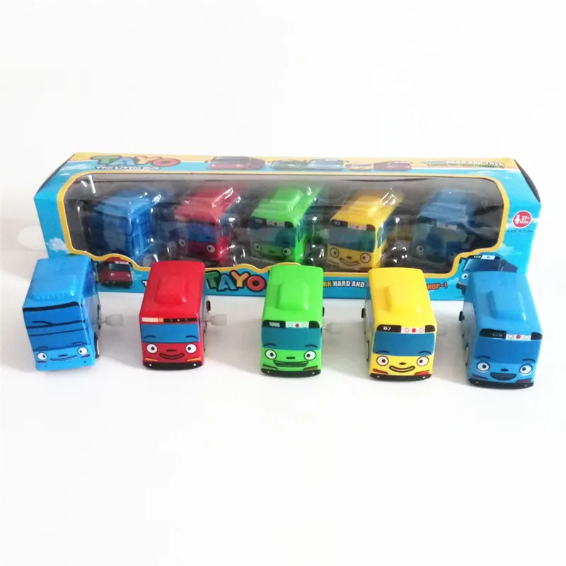 5pcs/set Korean Cartoon  little bus wind up model car mini tayo plastic baby Squeaky oyuncak for kids Christmas gift