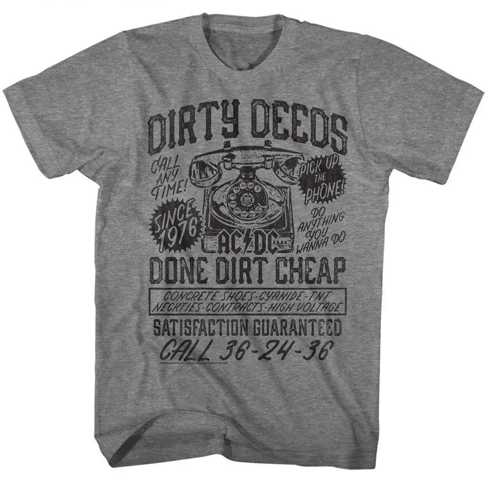 ACDC Мужская Новая футболка D4C в размерах SM 5XL DIRTY deades графит Хизер Летняя с круглым