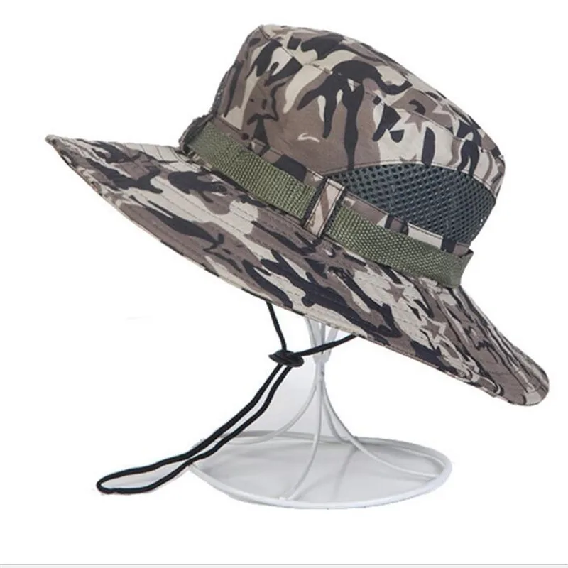 

XUYIJUN Camouflage Bucket Cap Hat With String Summer Men Women Fisherman Cap Military Army Military Men Panama Sun Hats cap