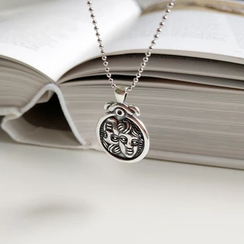 

LouLeur 925 sterling silver double baby avatar figure necklace silver baby vintage long chain necklace for women fine jewelry