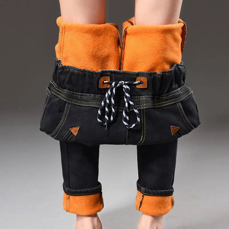 

Winter Jeans Women 200 Pounds Large Size Denim High Waist Jeans Woman Thick Plus Velvet Jeans Femme Long Warm Women Pants C5161