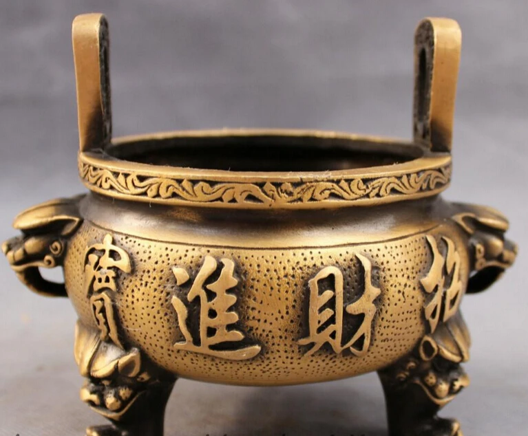 

JP S0610 Tibet Bronze Buddhism Lion Head Statue Zhao Cai Jin Bao Incense Burner Censer B0403