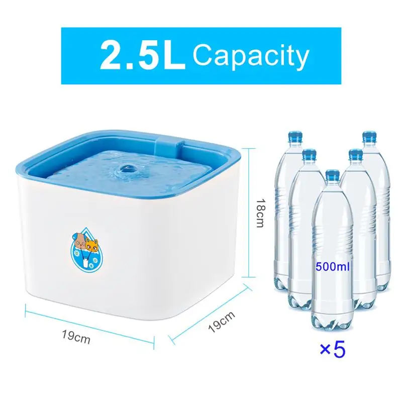 2.5L Электрический фонтан собака кошка поилка для домашнего животного Автоматическая кошка Вода Фонтан чаша ПЭТ синий питьевой фонтан домашнее питание