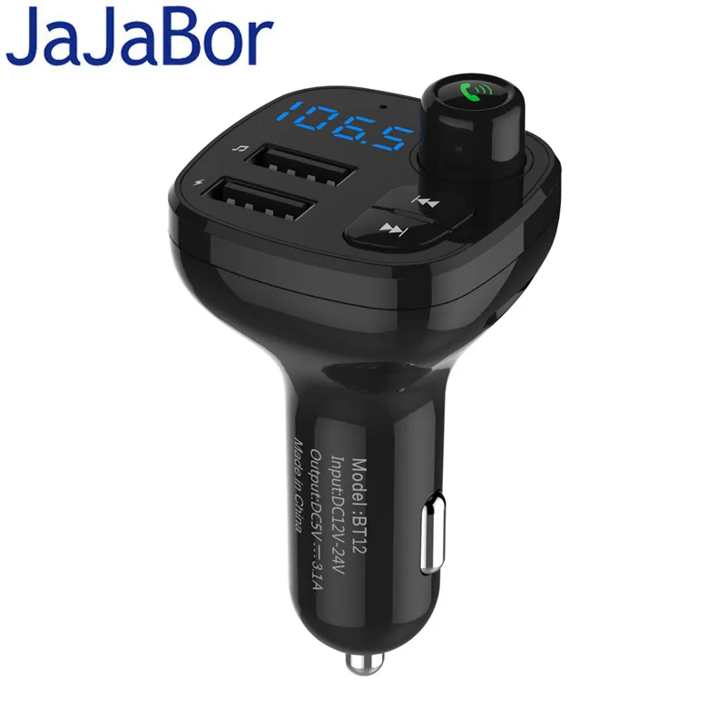 

JaJaBor Bluetooth Car Kit Handsfree FM Transmitter Support TF Card / U Disk Playback Car MP3 Player Dual USB 3.1A Quick Charge