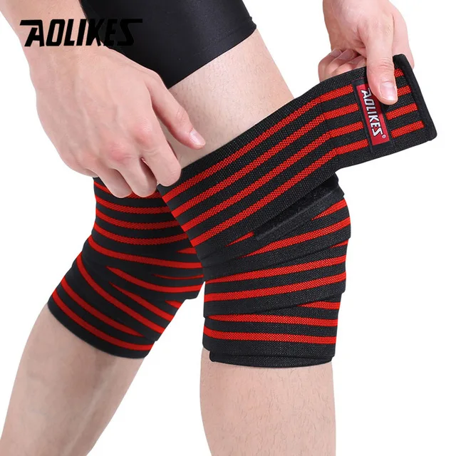 AOLIKES, 1 шт., 180 см* 8 см, для фитнеса, для тяжелой атлетики, для ног, на коленях, компрессионные ремни, обертывания, эластичные повязки, силовая атлетика, наколенники - Цвет: Red