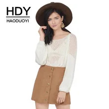 HDY Haoduoyi Women Sweater Sheer Hollow Out White Sweaters Jumpers Long Sleeve Pullover Tops Crew Neck Knitting Pull Female white knitting roll neck long sleeves sweaters