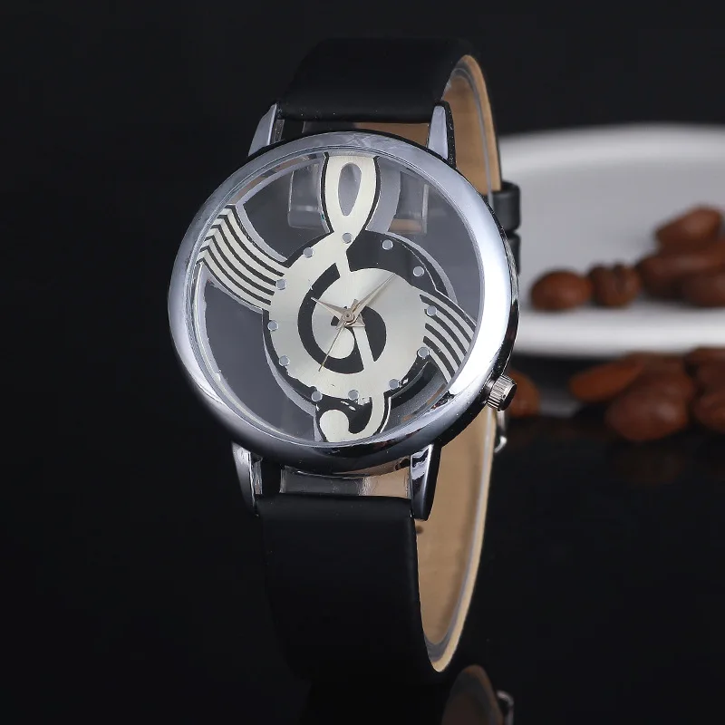BXboxue Brand Women Quartz Hollow Musical Note Style leather WristWatch Fashion Ladies Gfit Casual watch Female Relogio Feminino