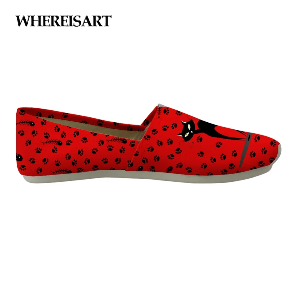 

WHEREISART Fashion New Women's Shoes Flats Cartoon Cat Printed Casual Ladies Loafers Canvas Women Shoes Comfort Drop Shipping
