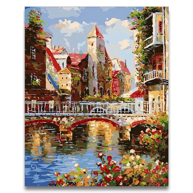 

European City Building pictures painting by numbers landscape picture the number with paint colours on canvas for hoom decor