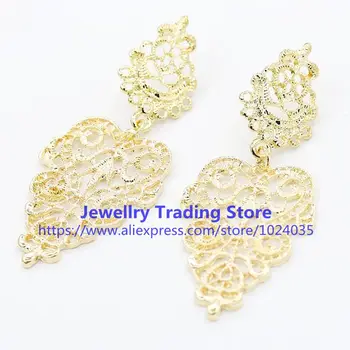 

200pcs/lot 2017 New Arrival brincos Women's Trendy Long Earrings Hollow Out Leaf Gold Leaf Party Earrings