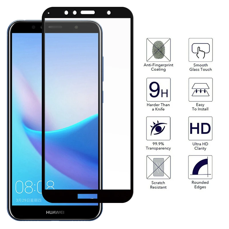 HD полное покрытие закаленное стекло для Huawei Y9 Y5 Y6 Y7 Prime 2018 стеклянная пленка Honor 7A 7C