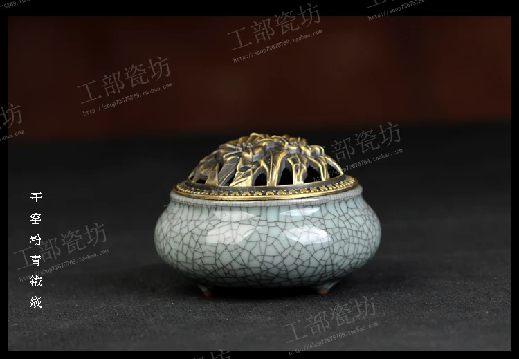 Longquan celadon ароматерапевтическая печь, керамическая медная крышка, ладан для печи, держатель для благовоний, медный santalwood, благовония в катушке