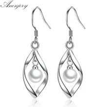 ANENJERY – boucles d'oreilles géométriques en argent Sterling 925 pour femmes, bijoux en perles torsadées, cadeau
