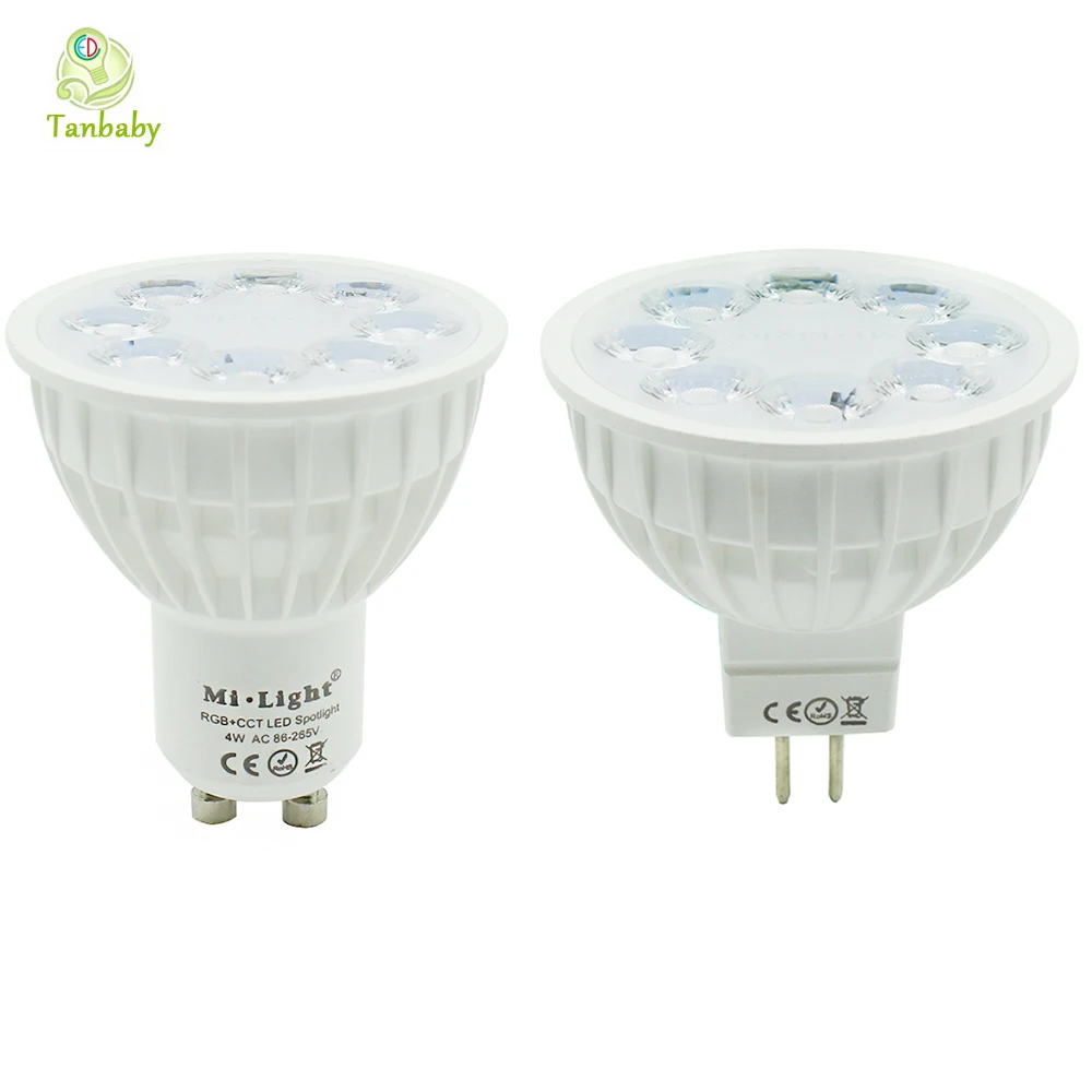 

Tanbaby Mi.light 2.4G 4W RGB+CCT color change led spotlight GU10 MR16 dimmable spot light bulb lamp for indoor home decoration