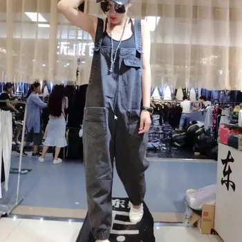 

Women Black Denim Jumpsuit Summer 2019 Ladies Loose Casual strap Jeans Romper Playsuit Female Harem pants