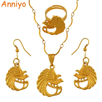 

Anniyo PNG Bird Pendant Necklaces Earrings Ring Sets for Women Gold Color Papua New Guinea Jewelry Festival Gifts #123306S