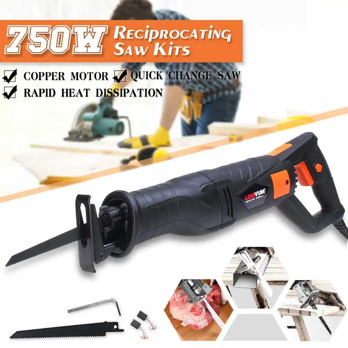 

220V Multifunction Electric Reciprocating Saw 750W Power Saber Hand Saw Tool With Saw Blade For Wood Metal Plasitic Cutting