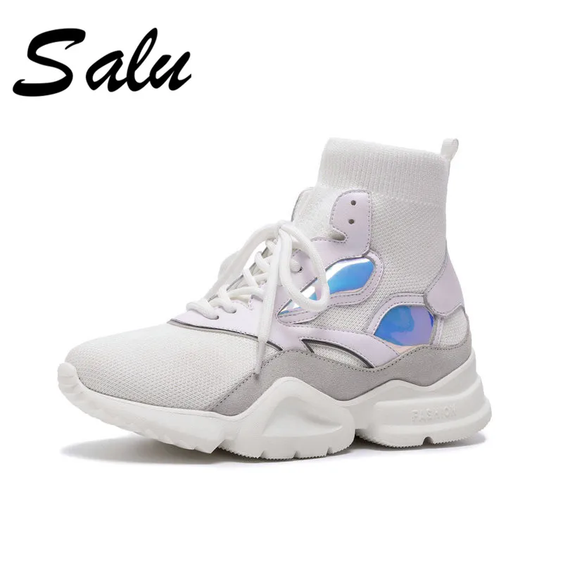 

Salu 2019 new Woman Fashion Genuine Leather Ankle Boots Female Lace Up high Heels Platform Comfortable Spring winter Shoes
