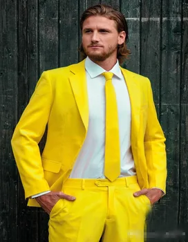 

2017 New Yellow Men's Formal Prom Suits Young Men's Wedding Tuxedos One Button Best Men Wedding Party Suits (Jacket+Pants+Tie)