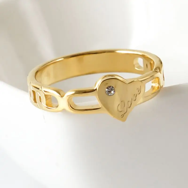 Кубическим цирконием из нержавеющей стали для возлюбленных кольца для мужчин и женщин классический позолоченный с камнем два слоя полые очаровательное кольцо, ювелирное изделие
