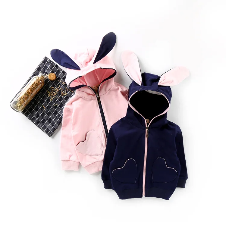 2017 New Baby Girls Jacket Autumn Hooded Coats Bunny Rabbit Ears Pink