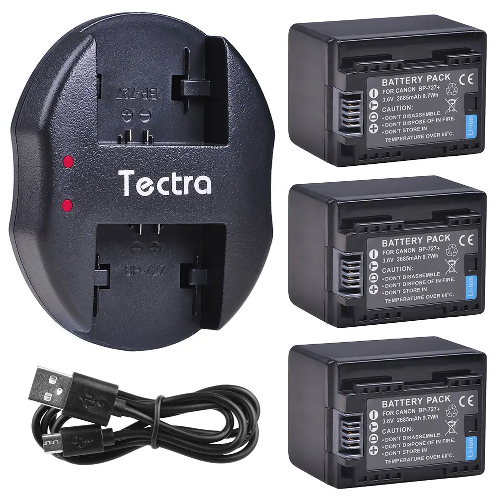 3pcs 2685mah Bp727 Bp727 Decoded Battery+usb Dual Charger For Canon