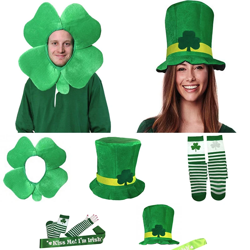 Irish Traditional Festival Costume Set Cap Headgear Shoulder Strap Kit Clover Irish St. Patricks Day Decoration for Adults Irish Traditional Festival Costume Set Cap Headgear Shoulder Strap Kit Clover Irish St. Patricks Day Decoration for Adults