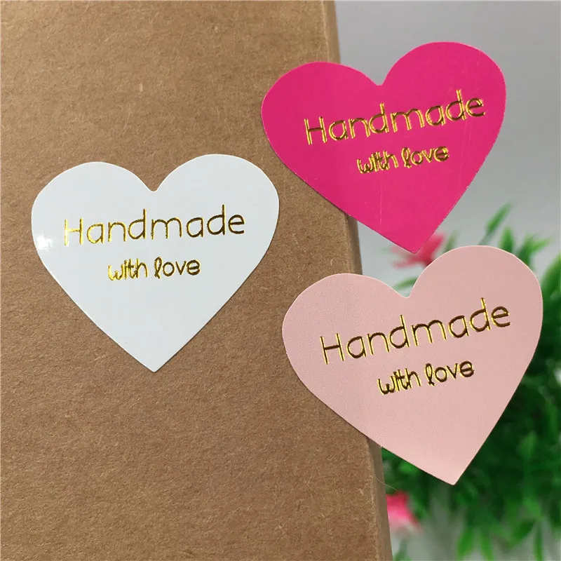 

Hot Stamping With Handmade With Love Colorful Stickers For Stationery Gifts Decorations Self Adhesive Sticker Labels 100Pcs/Lot