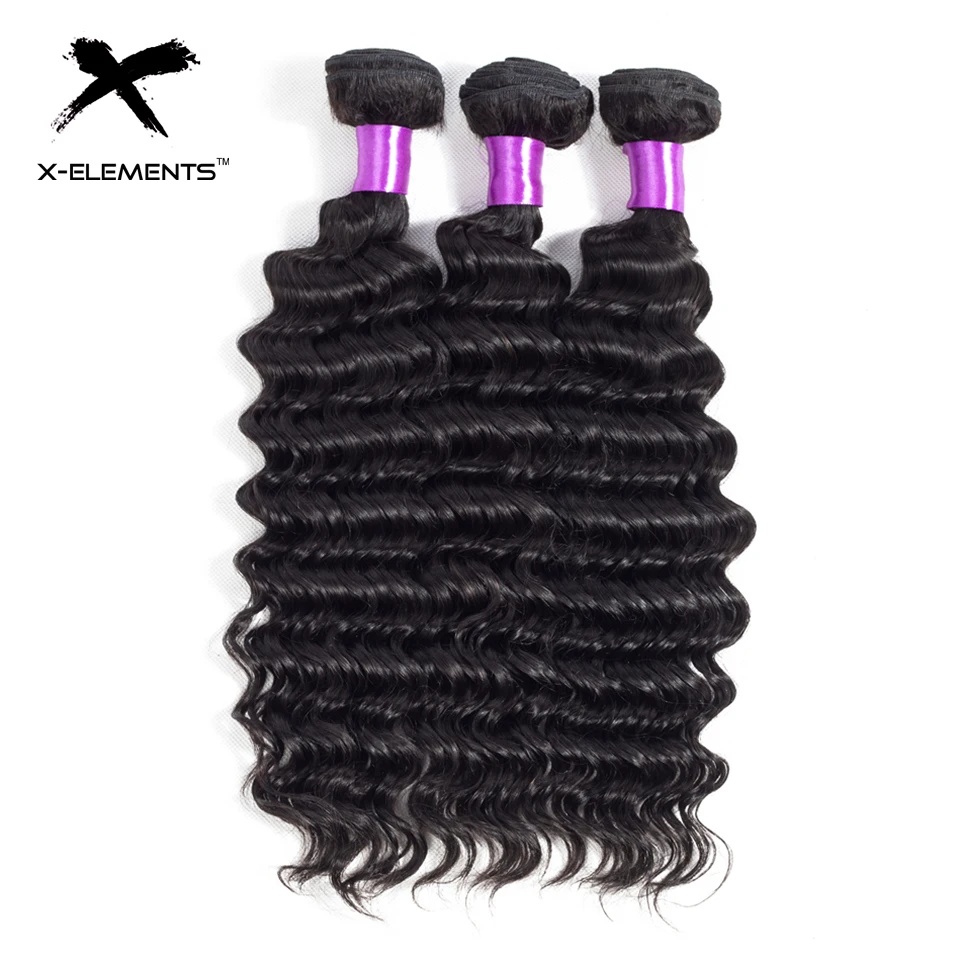 X-Elements Malaysian Deep Wave Hair with Frontal Non Remy Hair Weave with Lace Frontal 100% Human Hair Bundles with 13x4 Frontal (10)