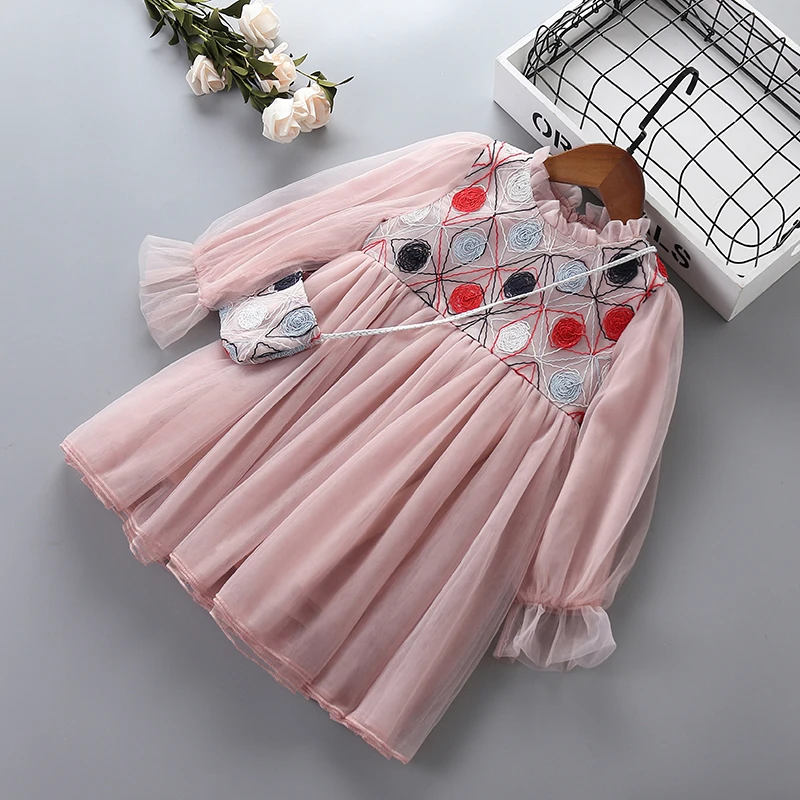 

2-7 years High quality girl dress 2019 new fashion lace mesh flower kid children clothing girls party formal princess dress