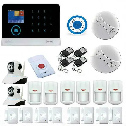 Yobang Security RFID Card APP Control WIFI GSM Alarm Mainframe Kits+HD Network Camera Door/Window Open Sensor Blue Strobe Siren