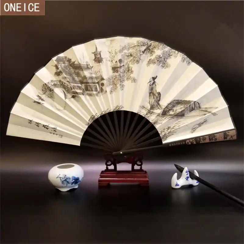 中国ファン竹ファンの骨プリント 10 インチの大型ファン折りたたみ結婚式の装飾扇子準備のためのゲストのお土産 装飾ファン Aliexpress