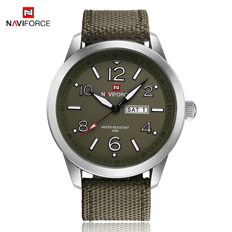 Luxury Brand NAVIFORCE Outdoor Sports Men Watch Army Green Military Mens Quartz Wristwatch Week Dis